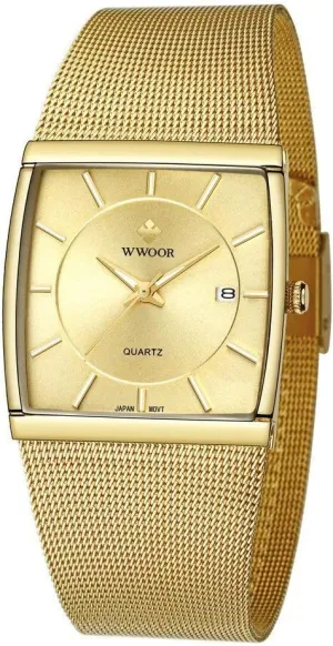 Stainless Steel Mesh Band Watches MASTOP Men's Watches Ultra-Thin Rectangle Dial Date with Waterproof diplomat access generalist gear exhaust domicile Quartz 