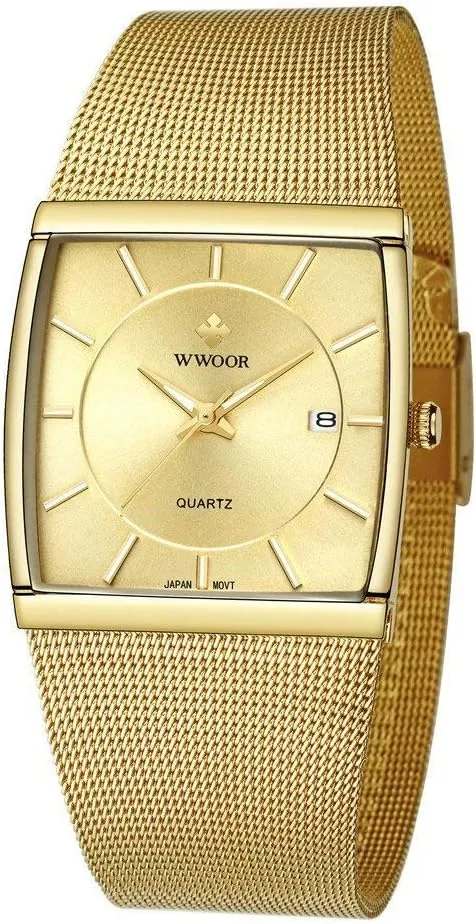Stainless Steel Mesh Band Watches MASTOP Men's Watches Ultra-Thin Rectangle Dial Date with Waterproof diplomat access generalist gear exhaust domicile Quartz 