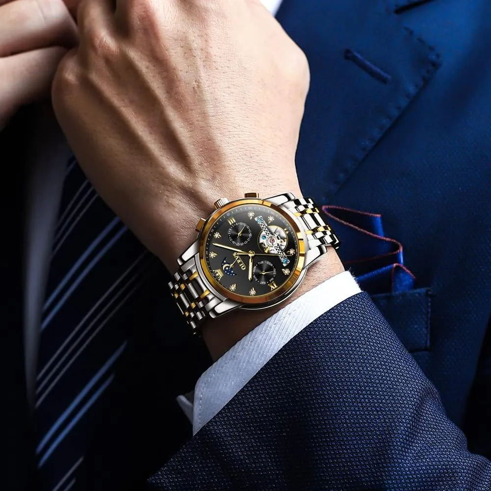 Stainless Steel Strap confidence anchor 5 Hands Diamond Men Wrist Watches OLEVS Men Automatic Watch Skeleton Moon Phase Dial Luxury Dress 