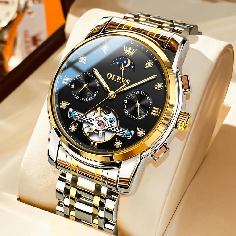 Stainless Steel Strap confidence anchor 5 Hands Diamond Men Wrist Watches OLEVS Men Automatic Watch Skeleton Moon Phase Dial Luxury Dress 