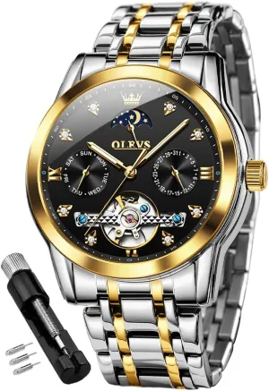 Stainless Steel Strap confidence anchor 5 Hands Diamond Men Wrist Watches OLEVS Men Automatic Watch Skeleton Moon Phase Dial Luxury Dress 