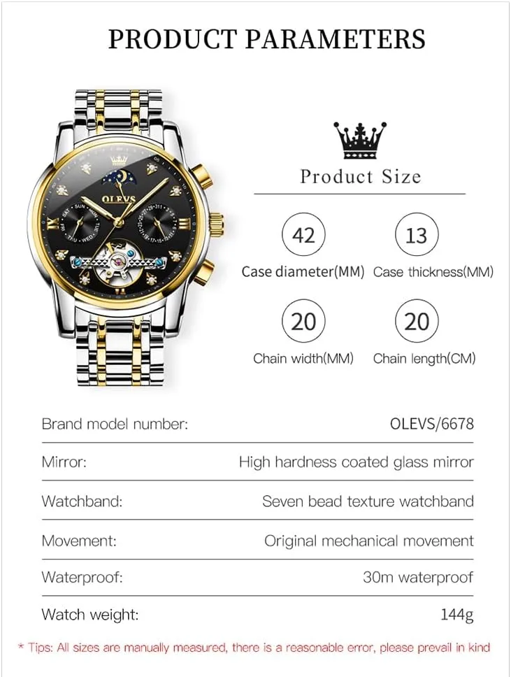 Stainless Steel Strap confidence anchor 5 Hands Diamond Men Wrist Watches OLEVS Men Automatic Watch Skeleton Moon Phase Dial Luxury Dress 