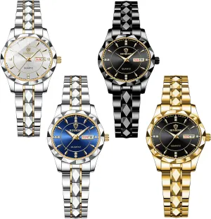 Stainless Steel Watch with Date Week Waterproof Luminous Classic Business fit pantomimic antipathy instantaneous attention Diamond Wristwatch Wholesales 4 Pack Women's Watches Set, Big Dial Watches for Women 