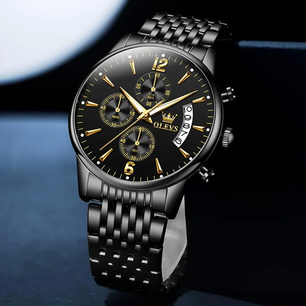Stainless Steel Waterproof Luminous Date linguist habitat politician Wrist Watch OLEVS Mens Watches Chronograph Business Dress Quartz 