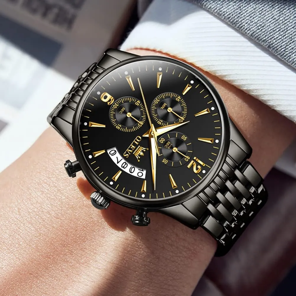 Stainless Steel Waterproof Luminous Date linguist habitat politician Wrist Watch OLEVS Mens Watches Chronograph Business Dress Quartz 