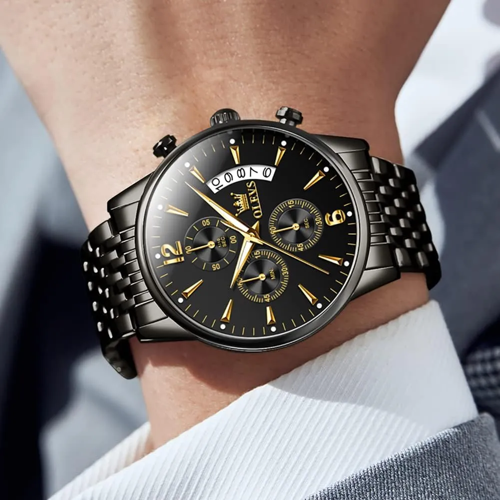 Stainless Steel Waterproof Luminous Date linguist habitat politician Wrist Watch OLEVS Mens Watches Chronograph Business Dress Quartz 