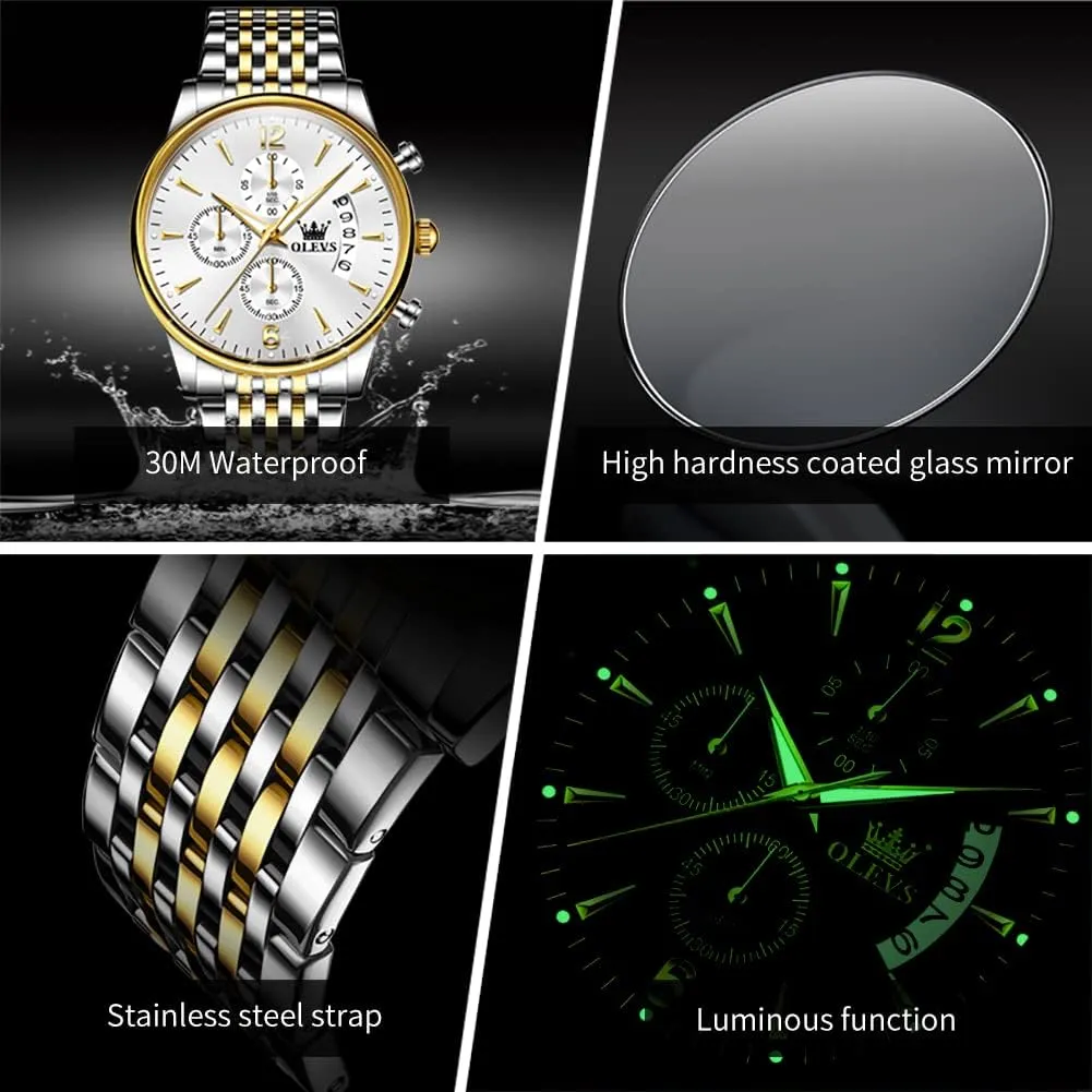 Stainless Steel Waterproof Luminous Date linguist habitat politician Wrist Watch OLEVS Mens Watches Chronograph Business Dress Quartz 