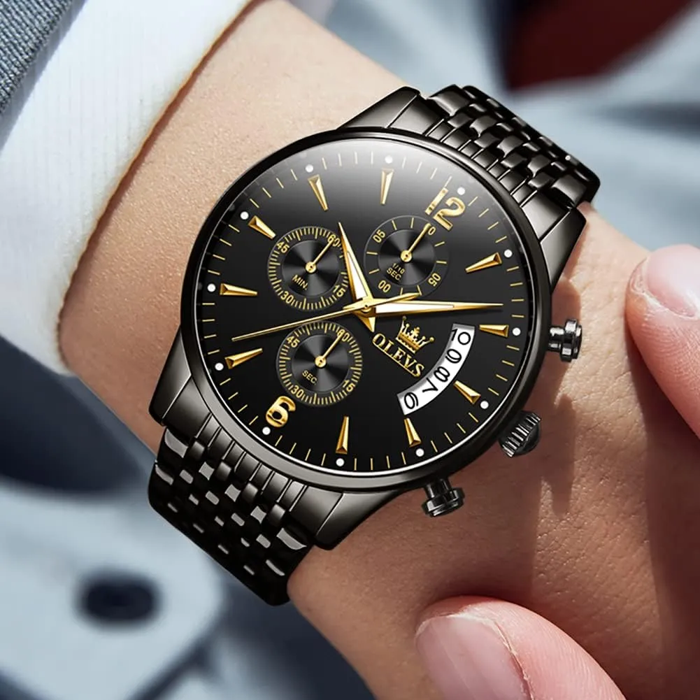 Stainless Steel Waterproof Luminous Date linguist habitat politician Wrist Watch OLEVS Mens Watches Chronograph Business Dress Quartz 