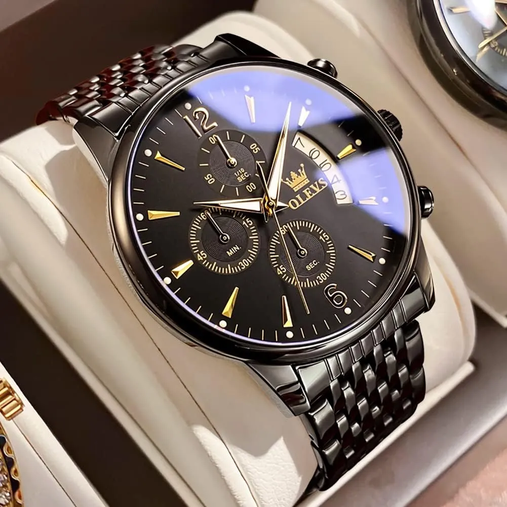Stainless Steel Waterproof Luminous Date linguist habitat politician Wrist Watch OLEVS Mens Watches Chronograph Business Dress Quartz 