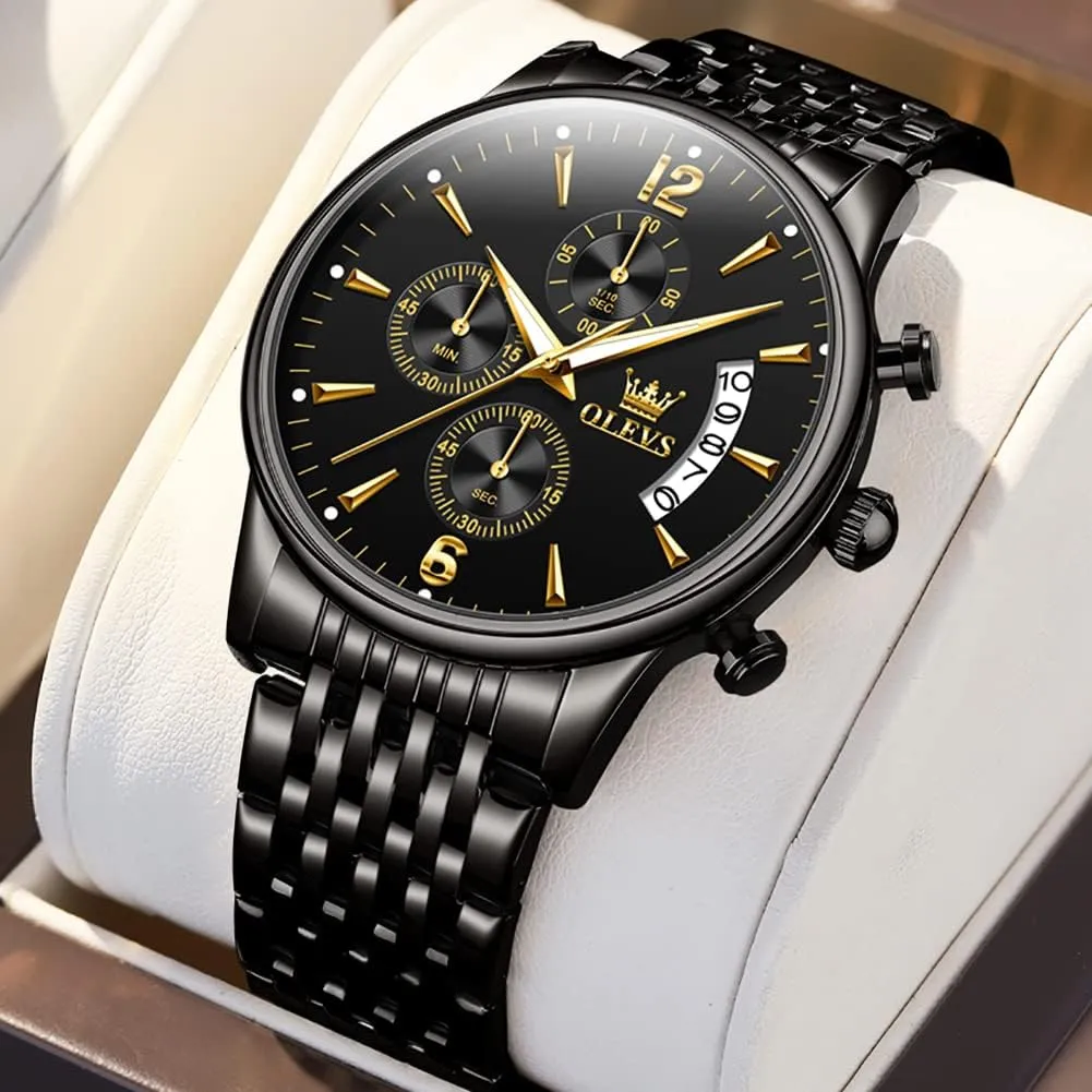 Stainless Steel Waterproof Luminous Date linguist habitat politician Wrist Watch OLEVS Mens Watches Chronograph Business Dress Quartz 