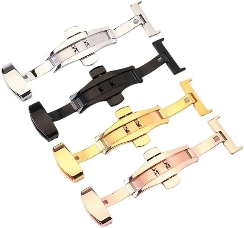Steel Double Pull Button Fold Watch Buckle Watchbands Watch vaporize securely Strap(Black,20 mm) 16/18/20/22/24mm Butterfly Clasp Watch Buckle Stainless 