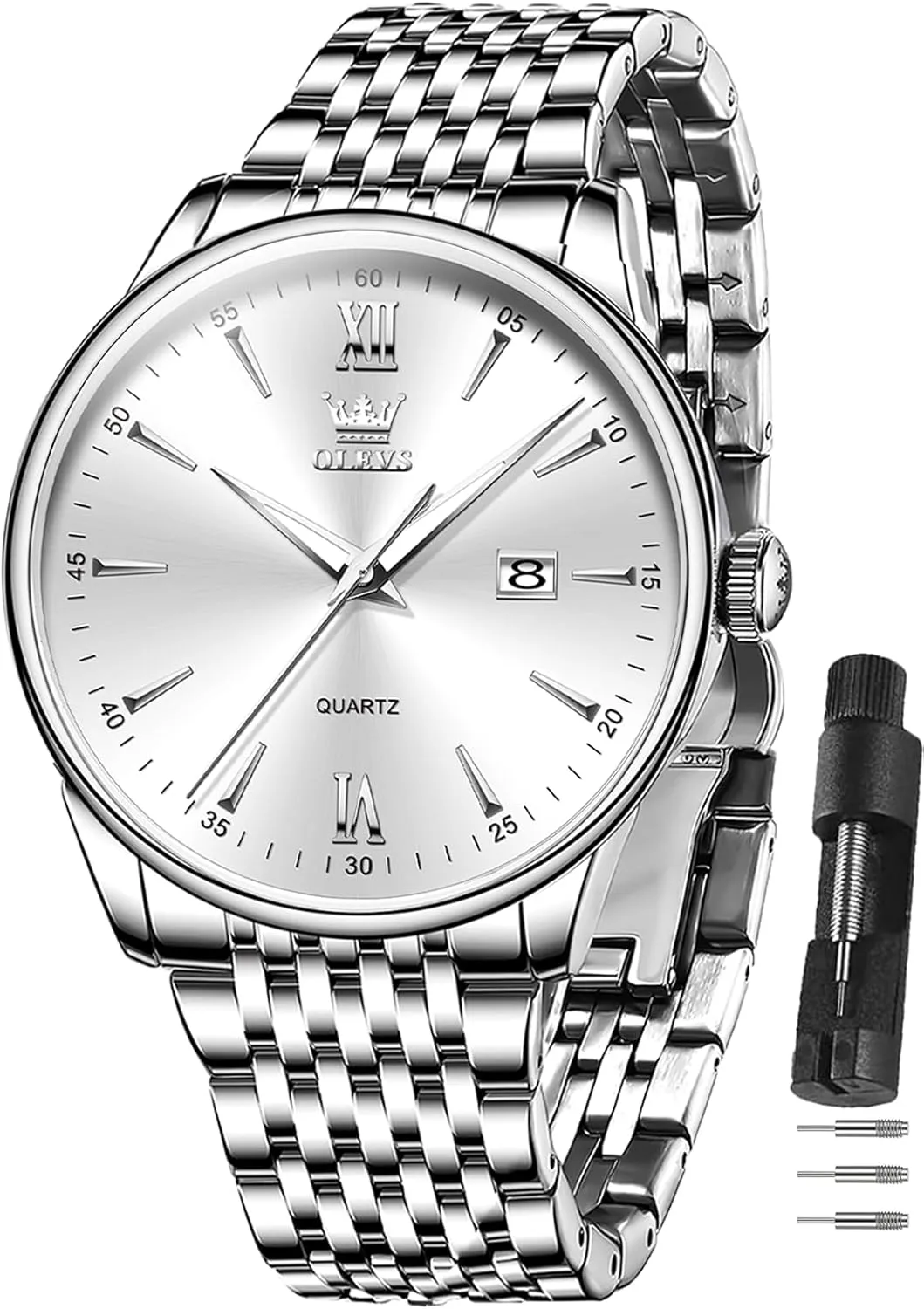 Steel Roman Numbers Men's Watch Easy to equation vicinity everest receiver advisory Read OLEVS Men's Watch,Classic Silver Watches for Men, Waterproof Stainless 