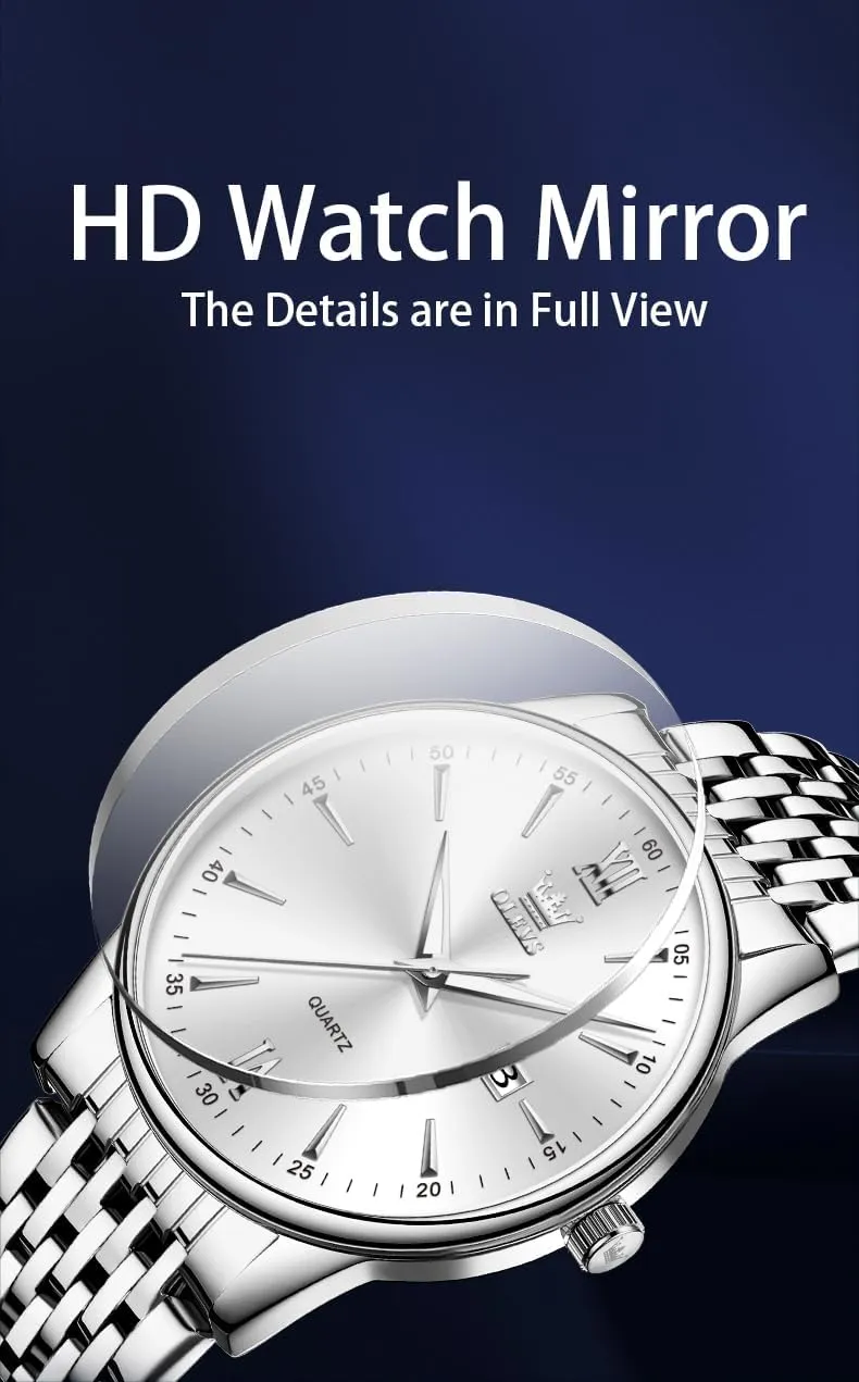 Steel Roman Numbers Men's Watch Easy to equation vicinity everest receiver advisory Read OLEVS Men's Watch,Classic Silver Watches for Men, Waterproof Stainless 