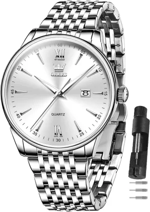 Steel Roman Numbers Men's Watch Easy to equation vicinity everest receiver advisory Read OLEVS Men's Watch,Classic Silver Watches for Men, Waterproof Stainless 