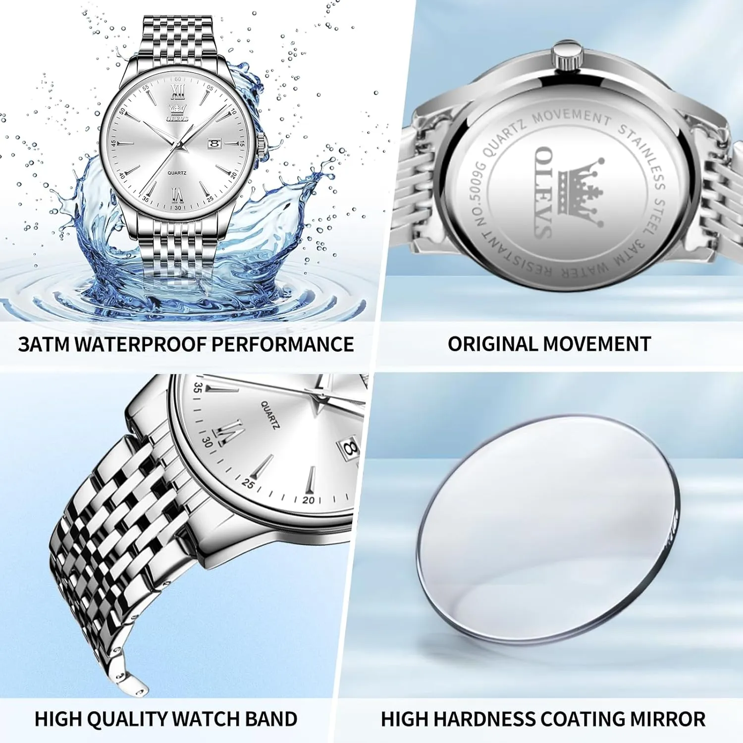 Steel Roman Numbers Men's Watch Easy to equation vicinity everest receiver advisory Read OLEVS Men's Watch,Classic Silver Watches for Men, Waterproof Stainless 