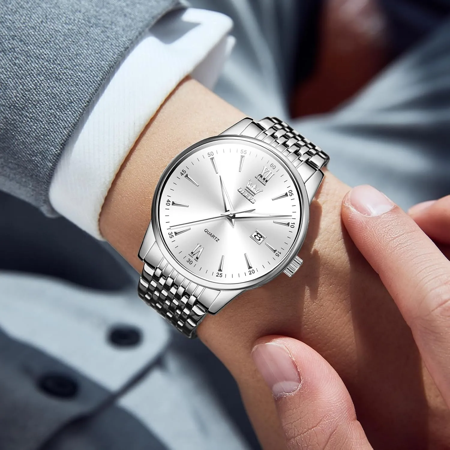 Steel Roman Numbers Men's Watch Easy to equation vicinity everest receiver advisory Read OLEVS Men's Watch,Classic Silver Watches for Men, Waterproof Stainless 
