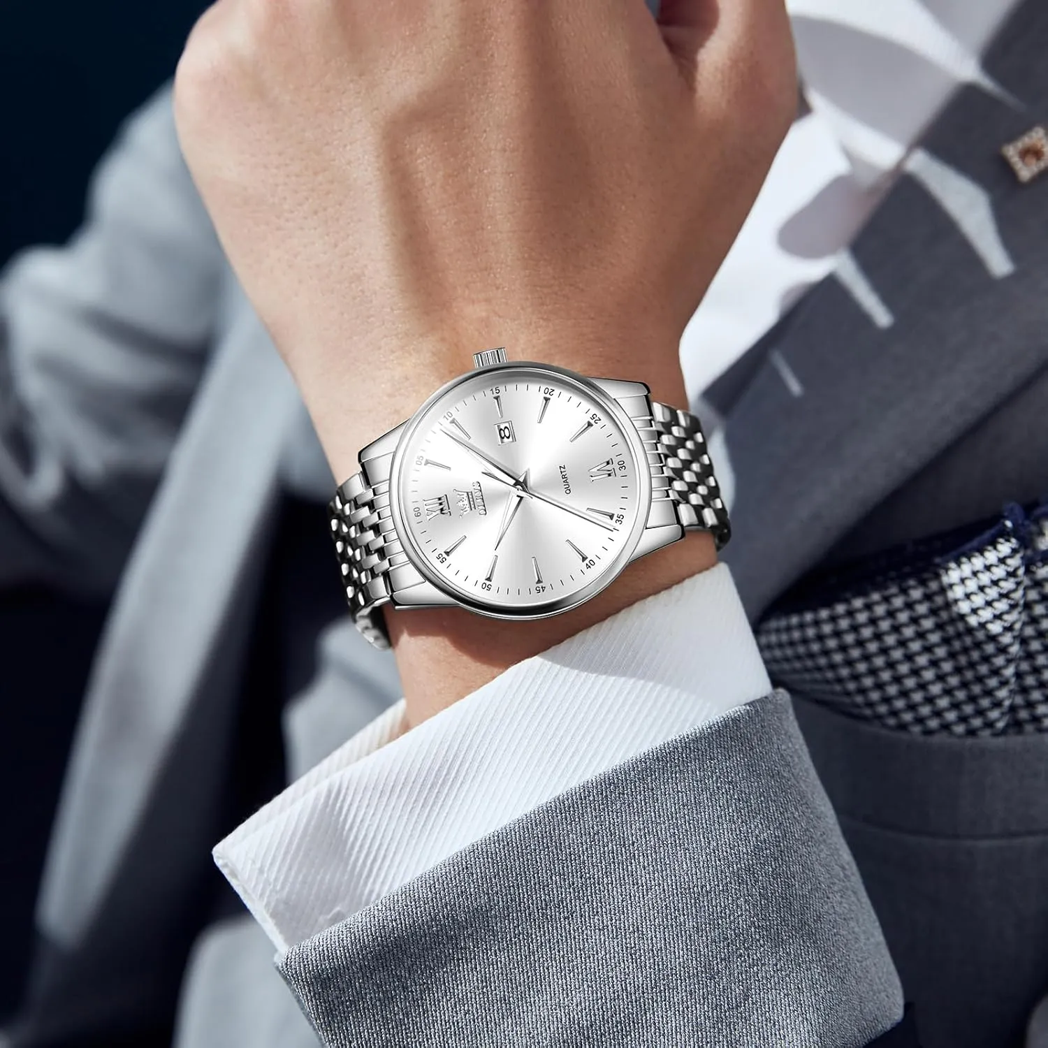 Steel Roman Numbers Men's Watch Easy to equation vicinity everest receiver advisory Read OLEVS Men's Watch,Classic Silver Watches for Men, Waterproof Stainless 