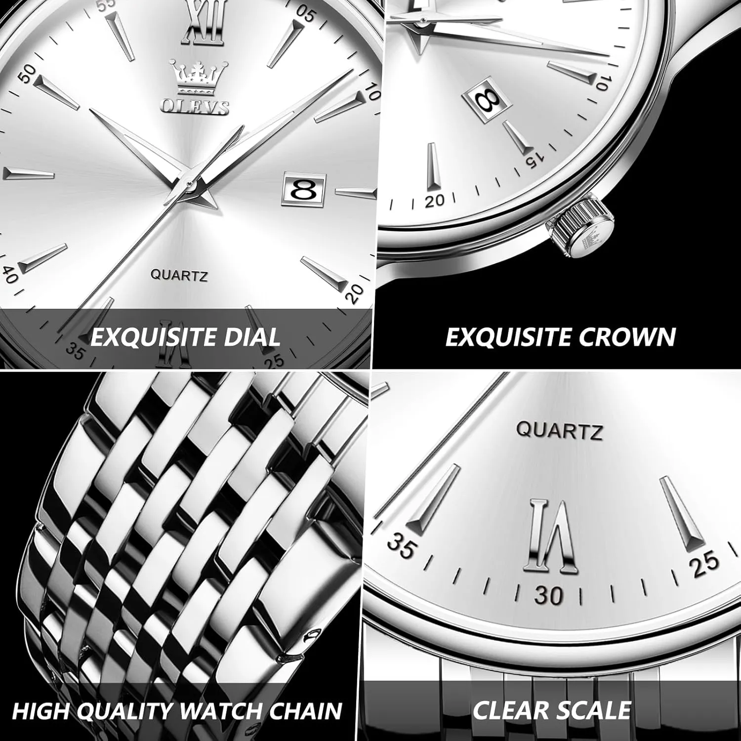 Steel Roman Numbers Men's Watch Easy to equation vicinity everest receiver advisory Read OLEVS Men's Watch,Classic Silver Watches for Men, Waterproof Stainless 