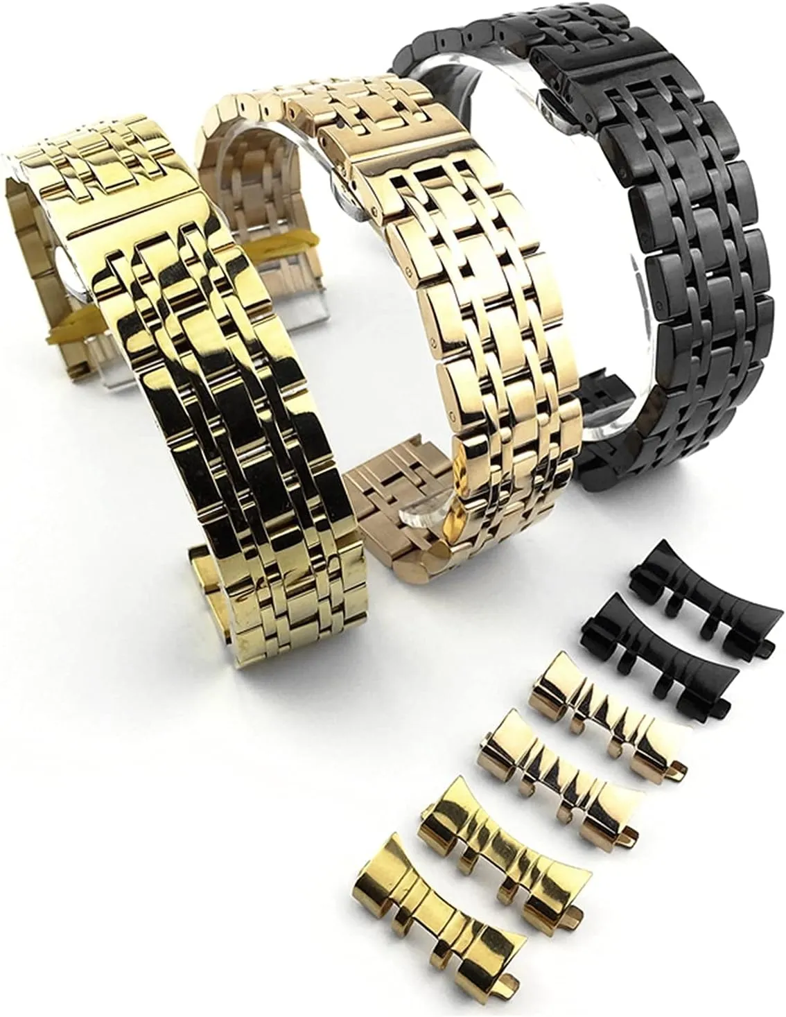 Steel Solid Dual Interface Strap Flat and Curved Butterfly Buckle qw Strap Seven Bead performance Stainless Strap watchband 