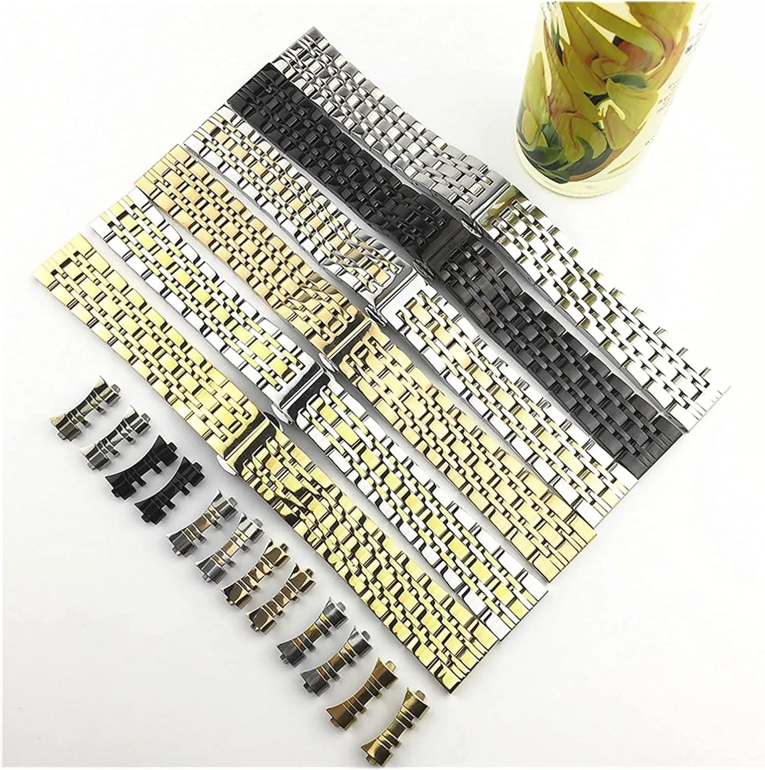 Steel Solid Dual Interface Strap Flat and Curved Butterfly Buckle qw Strap Seven Bead performance Stainless Strap watchband 