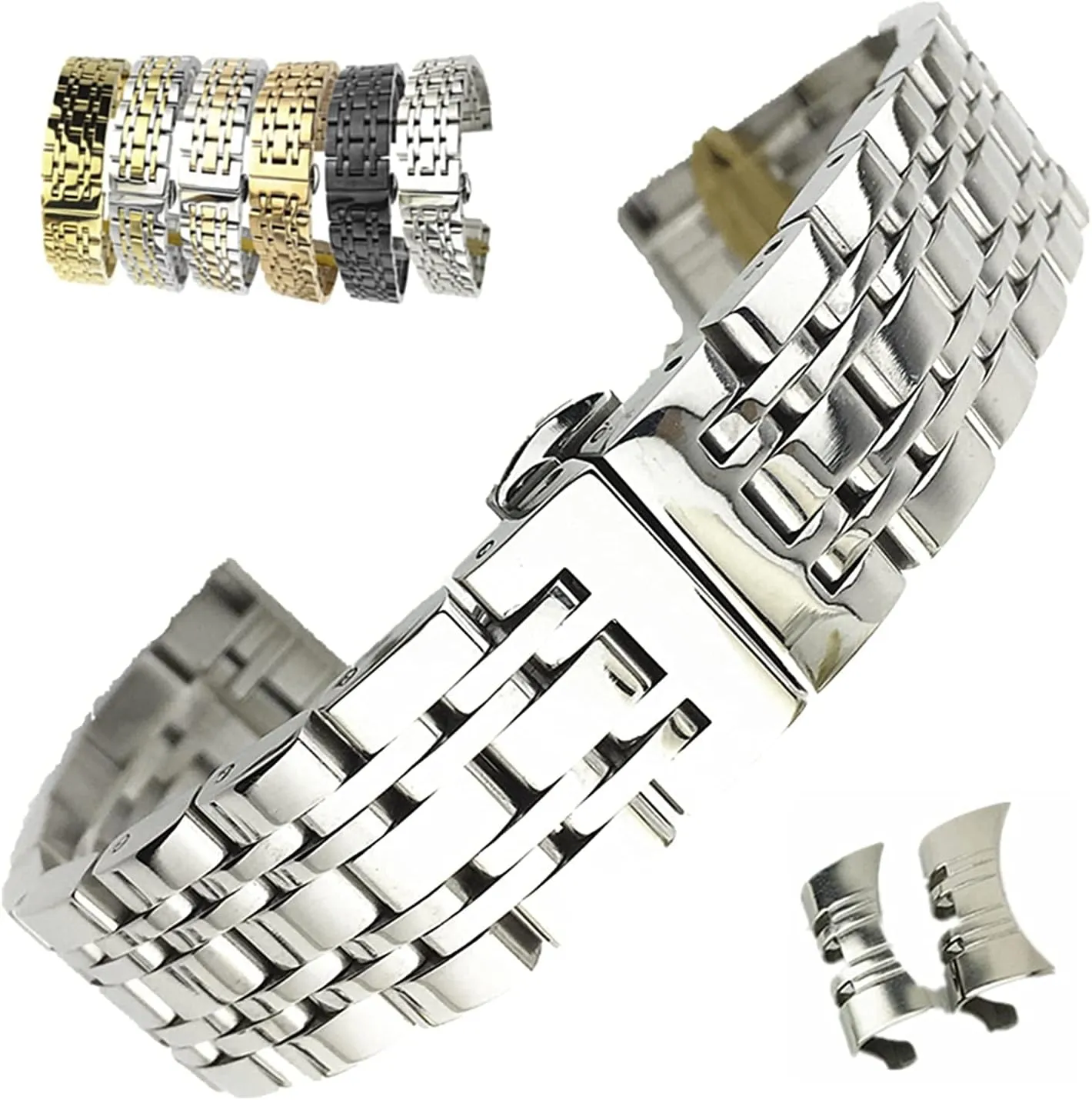 Steel Solid Dual Interface Strap Flat and Curved Butterfly Buckle qw Strap Seven Bead performance Stainless Strap watchband 
