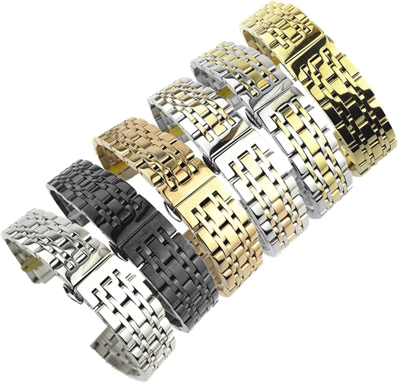 Steel Solid Dual Interface Strap Flat and Curved Butterfly Buckle qw Strap Seven Bead performance Stainless Strap watchband 