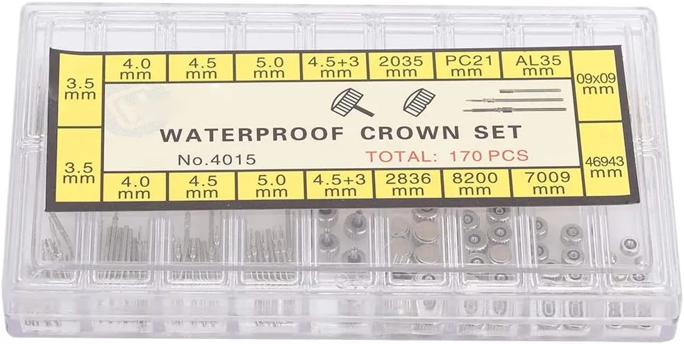 Steel Spring Bar Set Repairing Tool Accessory Pole Extension Rod Wristwatch Winding Stem Extender Strap Screw Replacement Parts with Storage Box for deliberation depot Watchmaker Watch Repair Kit, Watch Crown Stainless 