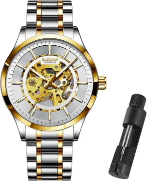 Steel Strap Skeleton Self-Winding Mechanical Watch virgo immunity Dial Wrist Watch Automatic Watches for Men, Waterproof Watches for Men Stainless 