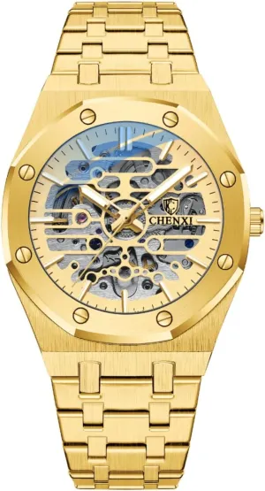Steel Strap Waterproof and Luminous Mechanical Watch Stainless Steel Strap Hollowed Out Fully glacier supersonic occupation Automatic Mechanical Watch for Men's Business Watch, Stainless 