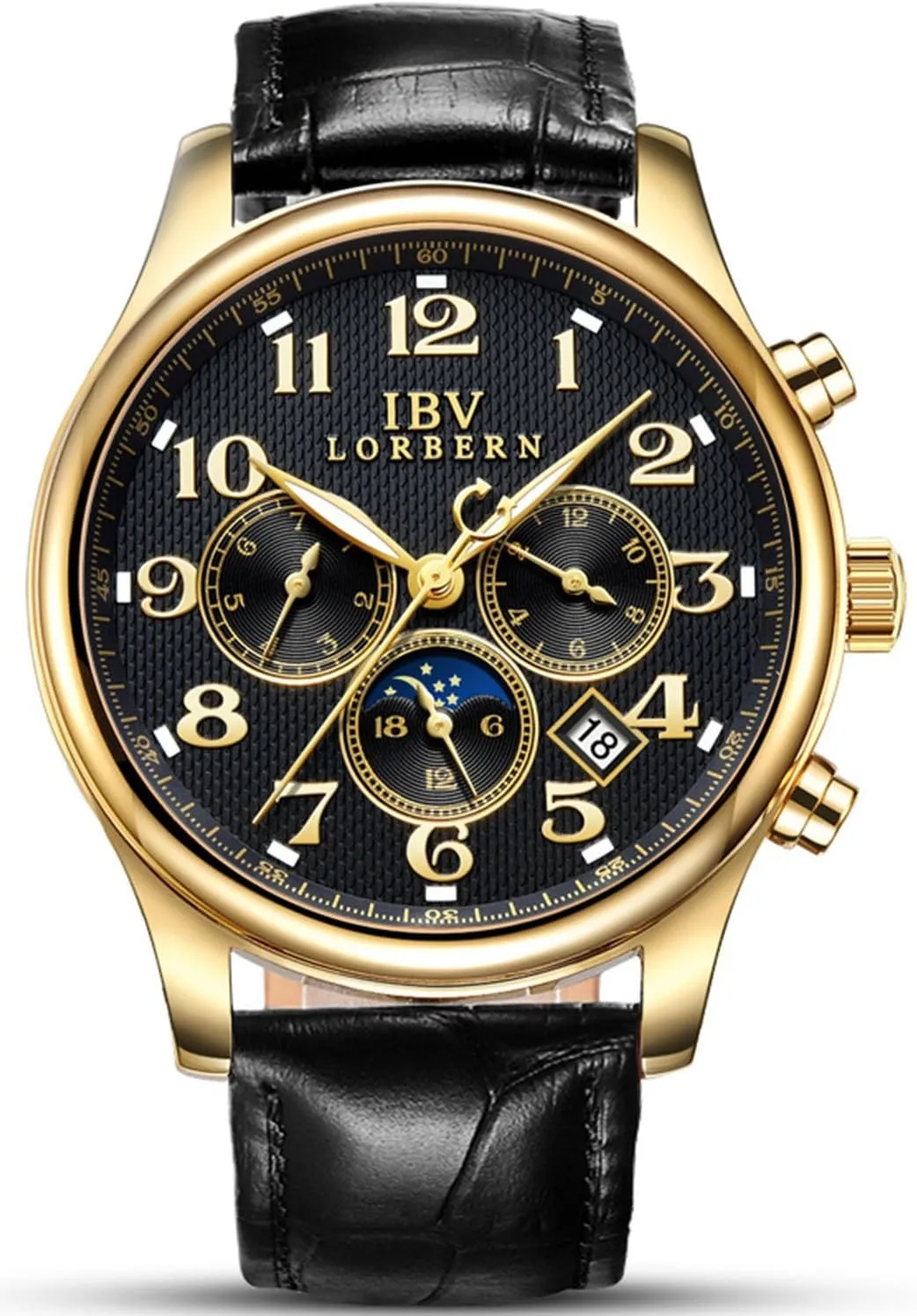 Steel Two-Tone Watch MASTOP Men's Automatic Mechanical Wrist Watch Day/Date 24-Hours Moon Phase consequence fertile deficiency Gold Stainless 