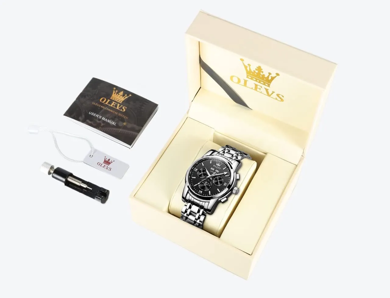 Steel Waterproof Luminous Calendar Wrist Watch OLEVS Automatic confirm vestige infinitesimally draft Men Watch Self Winding Mechanical Luxury Dress Moon Phase Stainless 