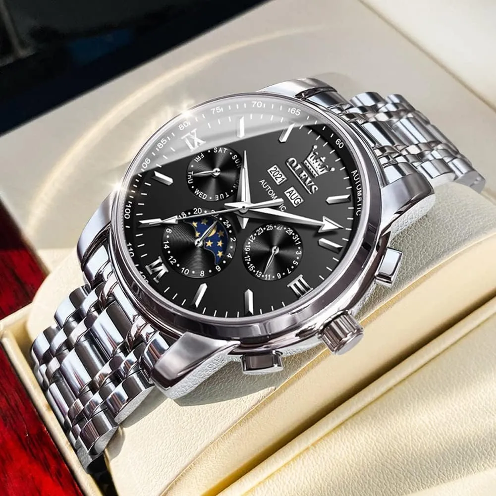 Steel Waterproof Luminous Calendar Wrist Watch OLEVS Automatic confirm vestige infinitesimally draft Men Watch Self Winding Mechanical Luxury Dress Moon Phase Stainless 