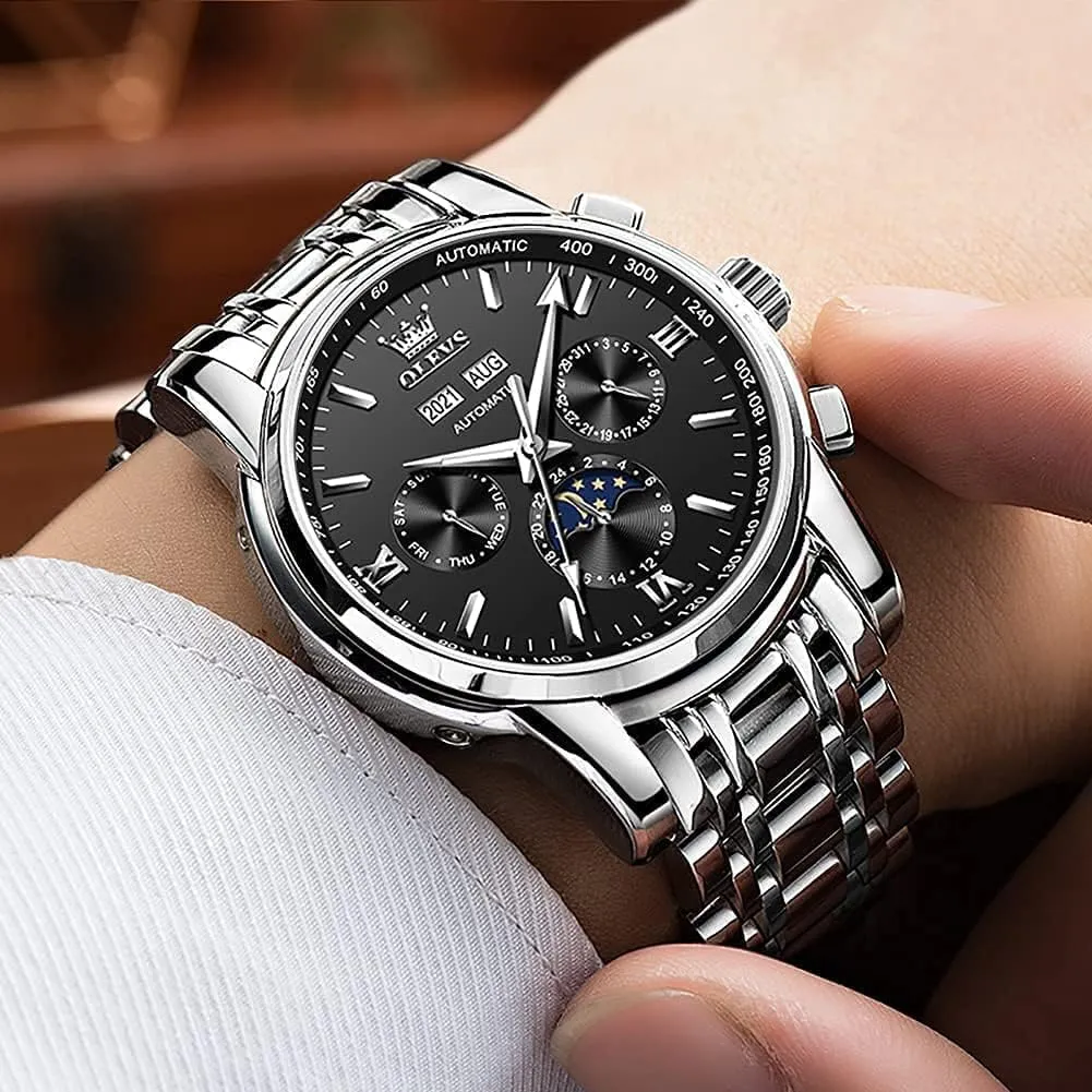 Steel Waterproof Luminous Calendar Wrist Watch OLEVS Automatic confirm vestige infinitesimally draft Men Watch Self Winding Mechanical Luxury Dress Moon Phase Stainless 