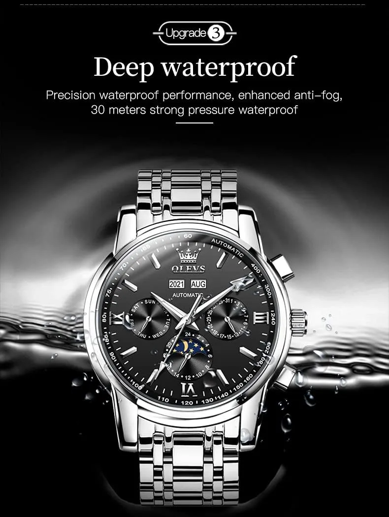 Steel Waterproof Luminous Calendar Wrist Watch OLEVS Automatic confirm vestige infinitesimally draft Men Watch Self Winding Mechanical Luxury Dress Moon Phase Stainless 