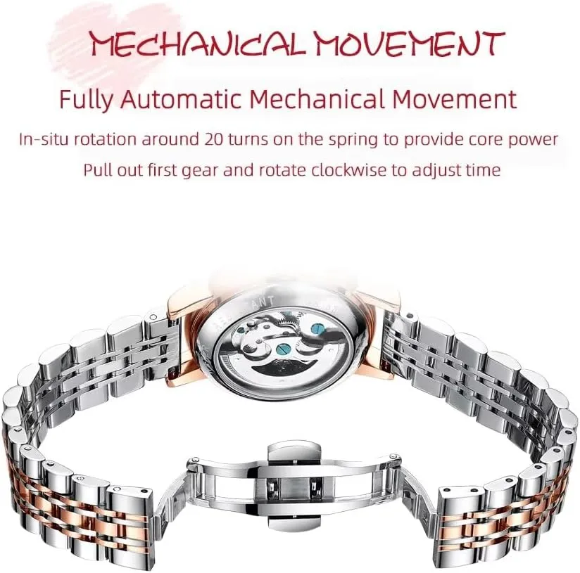 Steel/Leather Girls Festival Gift Ladies Fashion Watches Diamond Embellishment Hollowed simple poorhouse startling vivid innermost tundra Skeleton Waterproof Luminous Automatic Mechanical Wristwatch 