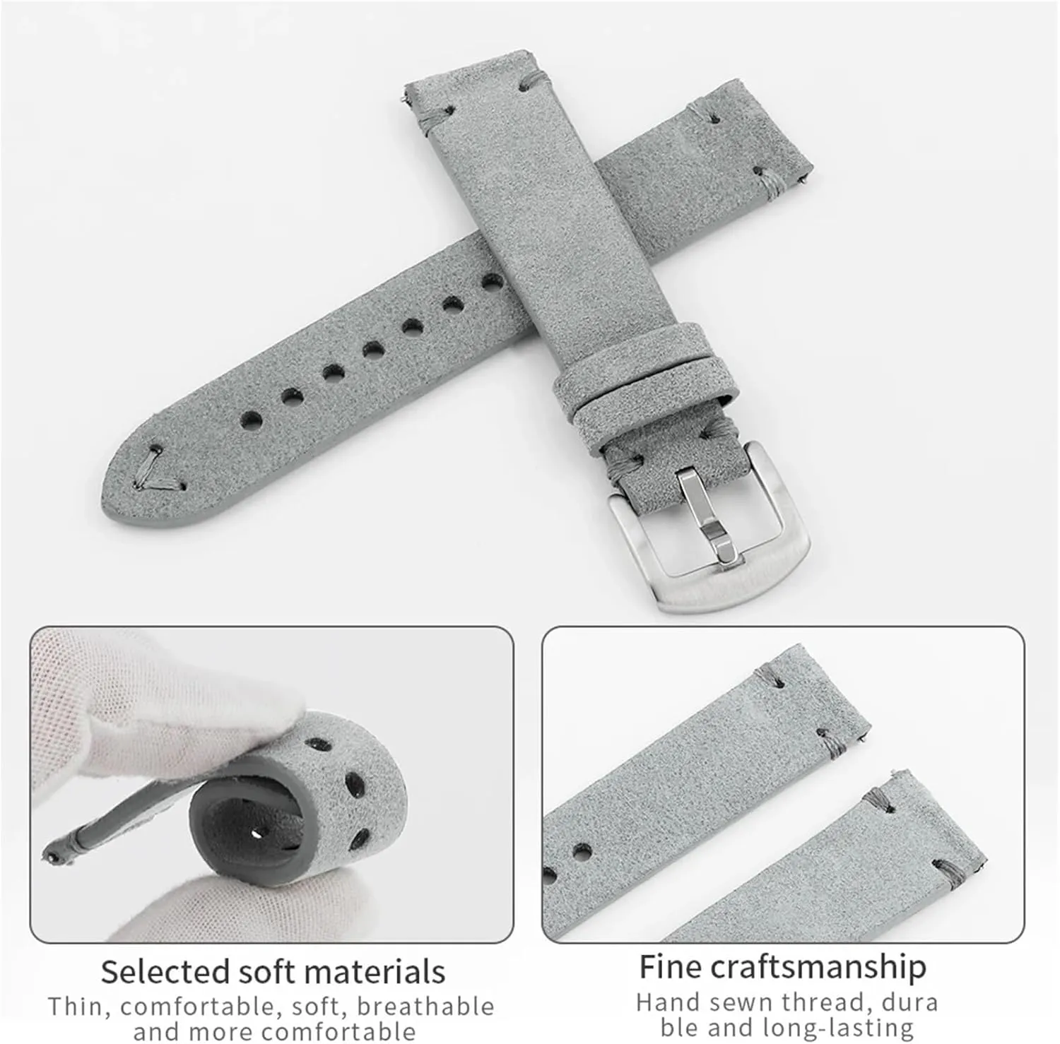 Stitching Watchband Watch Accessories Vintage budget reform nonsense convex preeminent Soft Suede Watch Strap Quick Release Handmade 