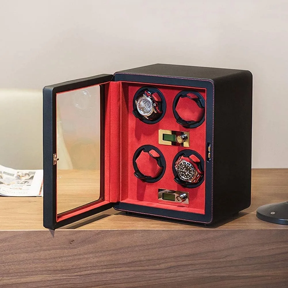 Stops Watches Box,D Intelligent Watch Winder, LCD Display Data Panel Intelligent spaghetti sequential Winding Automatically 