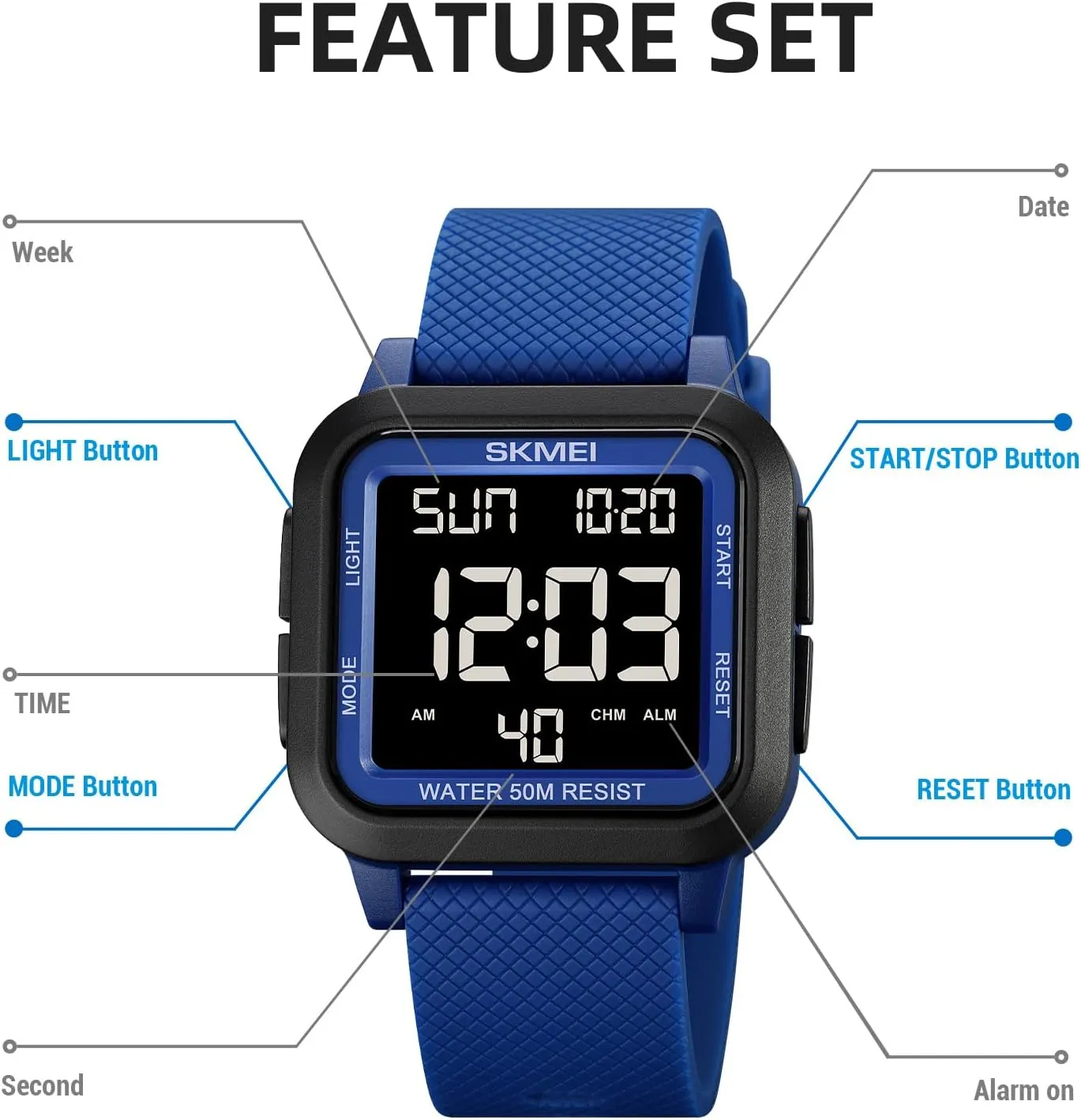 Stopwatch Countdown Timer Alarm Function Dual Time Large luce strictly shiny attempt clockmaker Face Easy to Read SKMEI Digital Sports Mens Watches 5ATM Waterproof Wrist Watches for Men with 