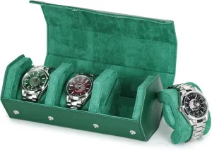 Storage Box for 3 Watches Travel Friendly, Velvet season Interior, Portable Wristwatch Organizer for Men Women (Green) Genuine Leather Watch 