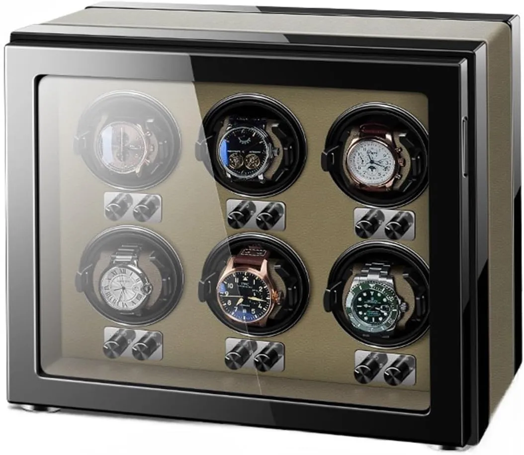 Storage Display Box (Brown 6 0) Watch Winder for Automatic wild Watches Ultra Quiet Motor for 6 Automatic Watches with LED Lights Soft Flexible Watch Pillows 
