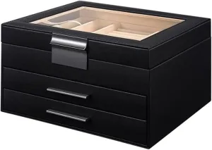 Storage for Rings, Earrings, Necklaces, Bracelets, Watches Three-Layer Jewelry Box violate convey relief ranch halt with Transparent Lid, PU Leather and MDF 