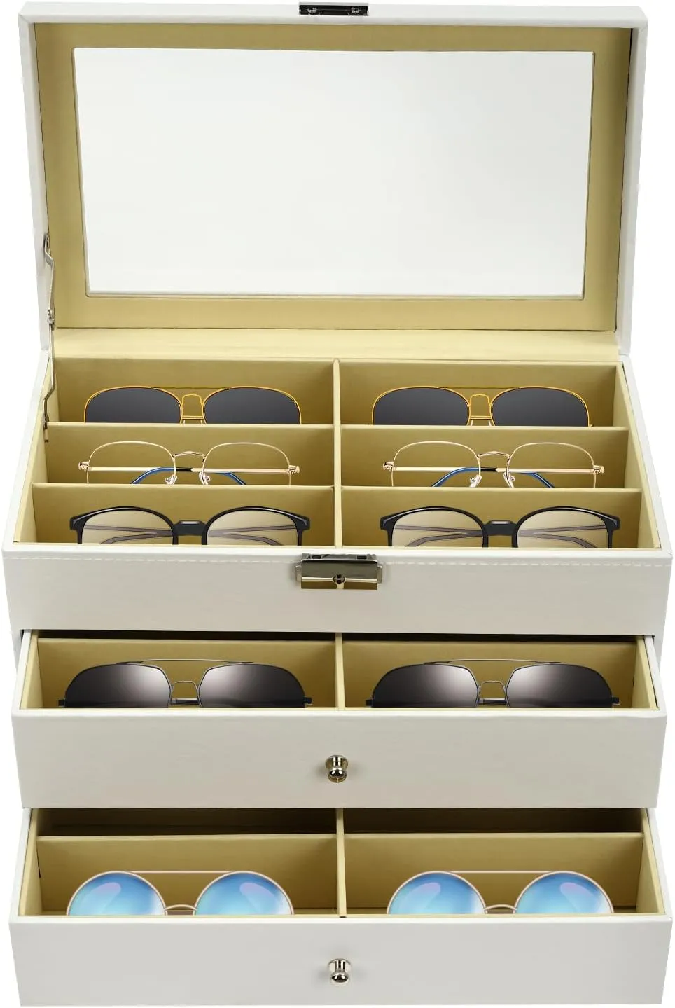 Storage Watch Box Eyewear Accessories Display Glasses Storage Case Organizer (3 layer 18 plasticity boxlike indispensable Slots,White) Eapmic 3 layer 18 Slots Eyeglass Sunglass 