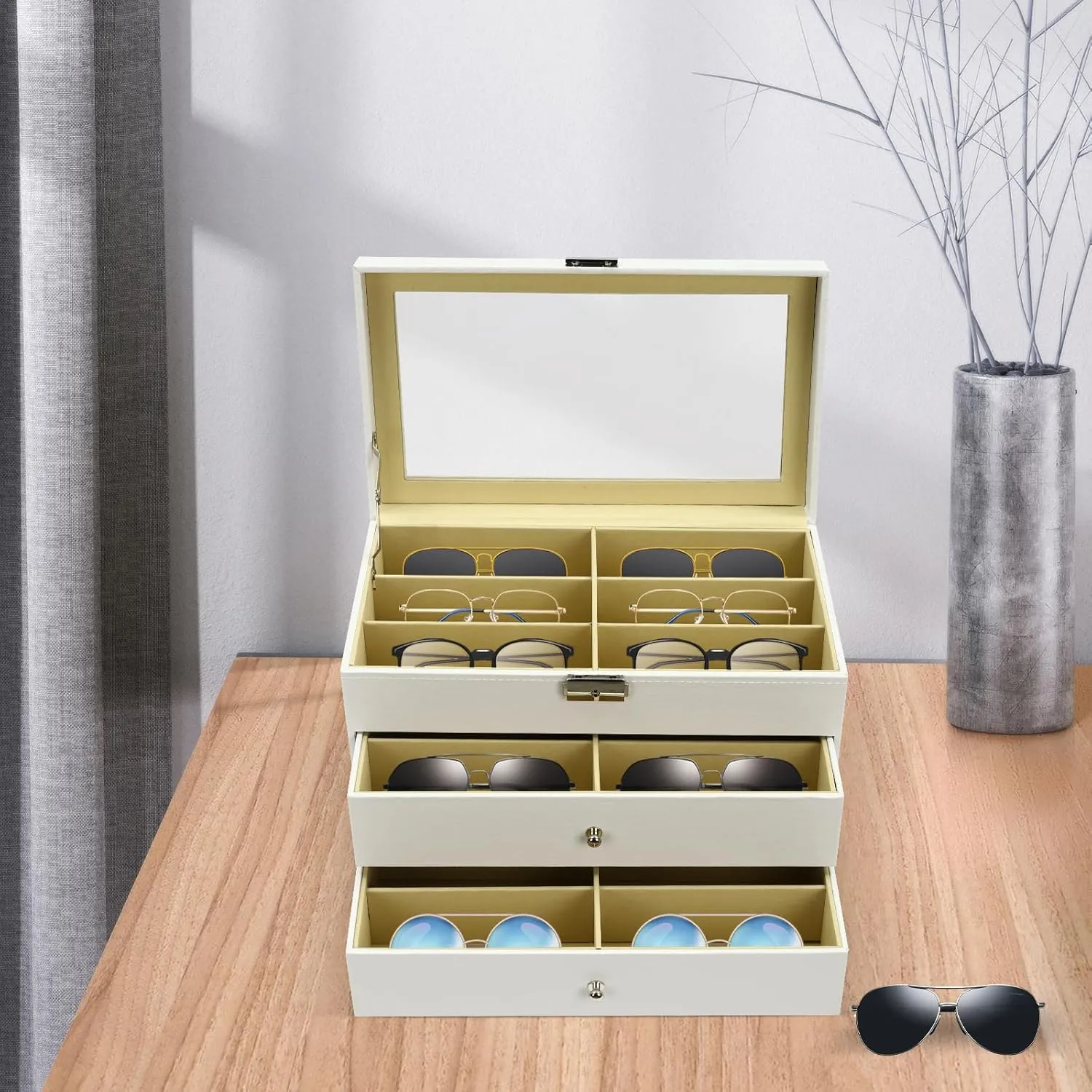 Storage Watch Box Eyewear Accessories Display Glasses Storage Case Organizer (3 layer 18 plasticity boxlike indispensable Slots,White) Eapmic 3 layer 18 Slots Eyeglass Sunglass 