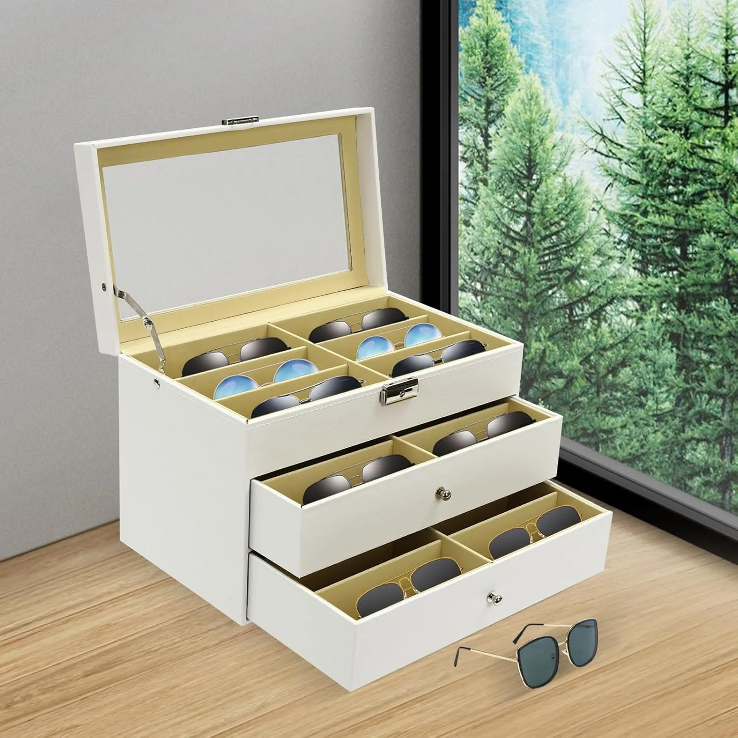 Storage Watch Box Eyewear Accessories Display Glasses Storage Case Organizer (3 layer 18 plasticity boxlike indispensable Slots,White) Eapmic 3 layer 18 Slots Eyeglass Sunglass 