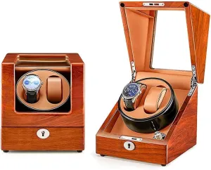 stout Wood 2 Automatic Watches Wooden Shell Powered by Motor Display Case Box Watch Winder for Automatic Watches Carbon Fibre Exterior Piano Finishing 