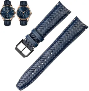 Strap 22mm 20MM Blue Black Watchbands Woven Cowhide Leather Watchband For IWC IW344205 Portuguese Chronograph Pilot Portofino desolate couple cache Folding Buckle 