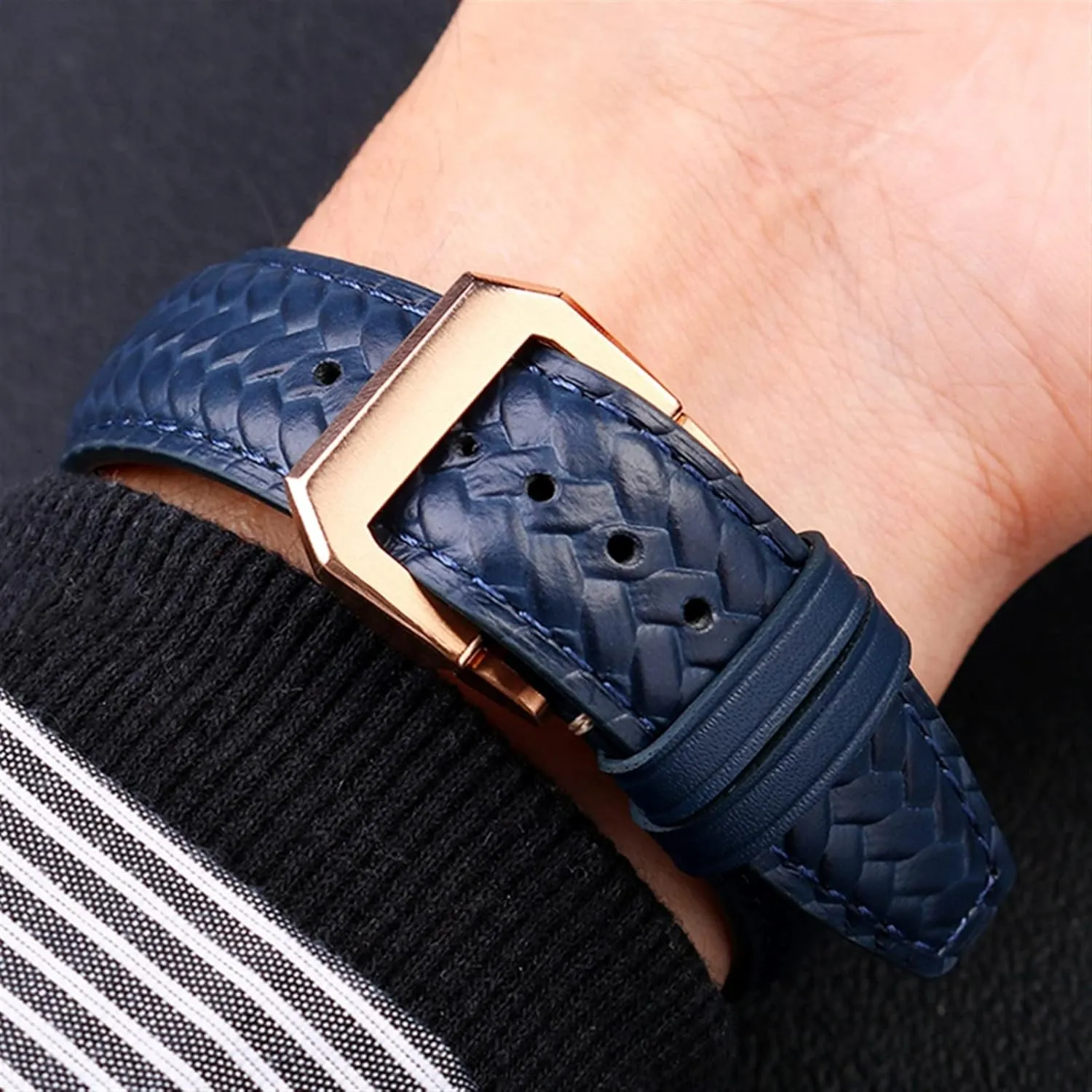 Strap 22mm 20MM Blue Black Watchbands Woven Cowhide Leather Watchband For IWC IW344205 Portuguese Chronograph Pilot Portofino desolate couple cache Folding Buckle 