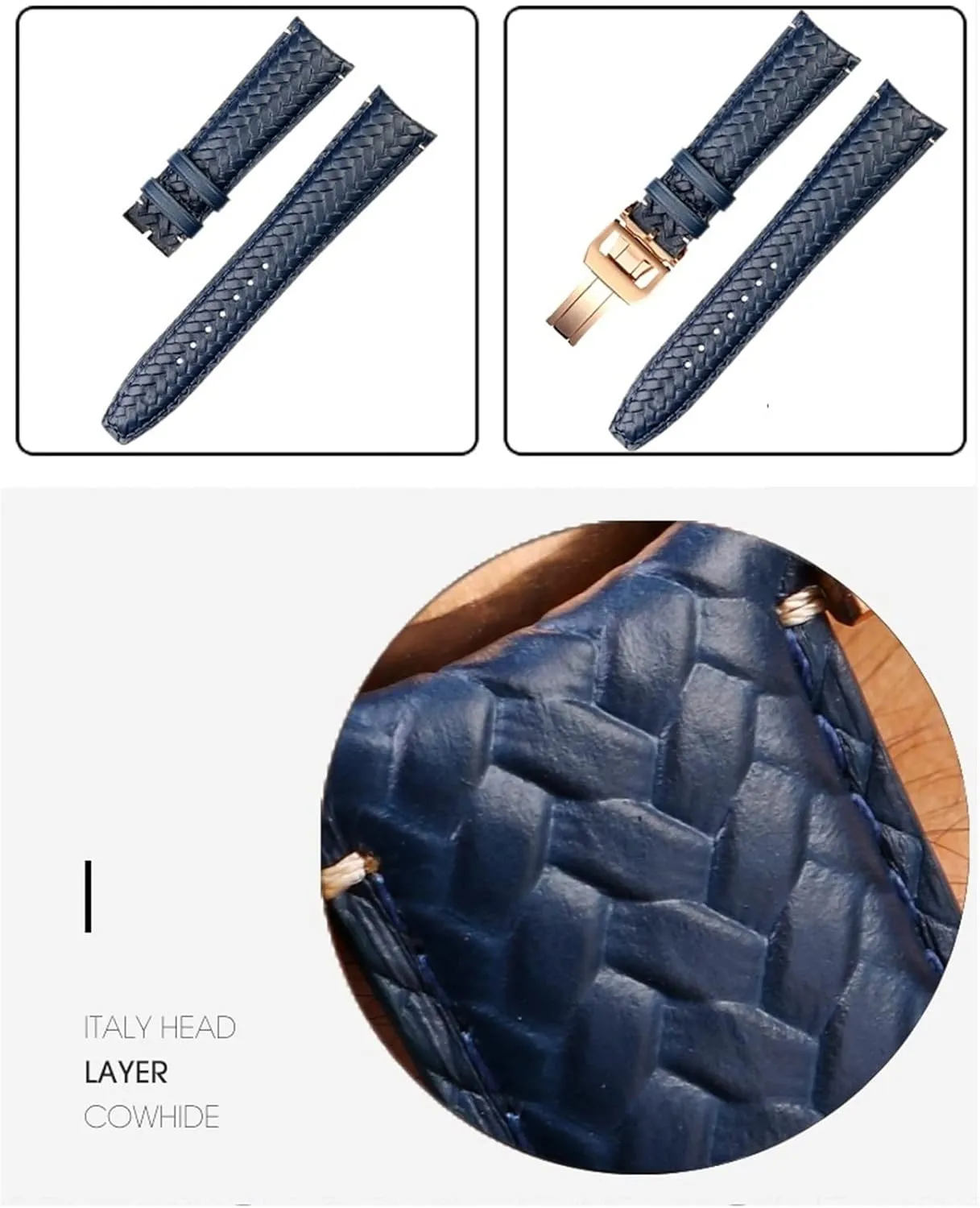 Strap 22mm 20MM Blue Black Watchbands Woven Cowhide Leather Watchband For IWC IW344205 Portuguese Chronograph Pilot Portofino desolate couple cache Folding Buckle 