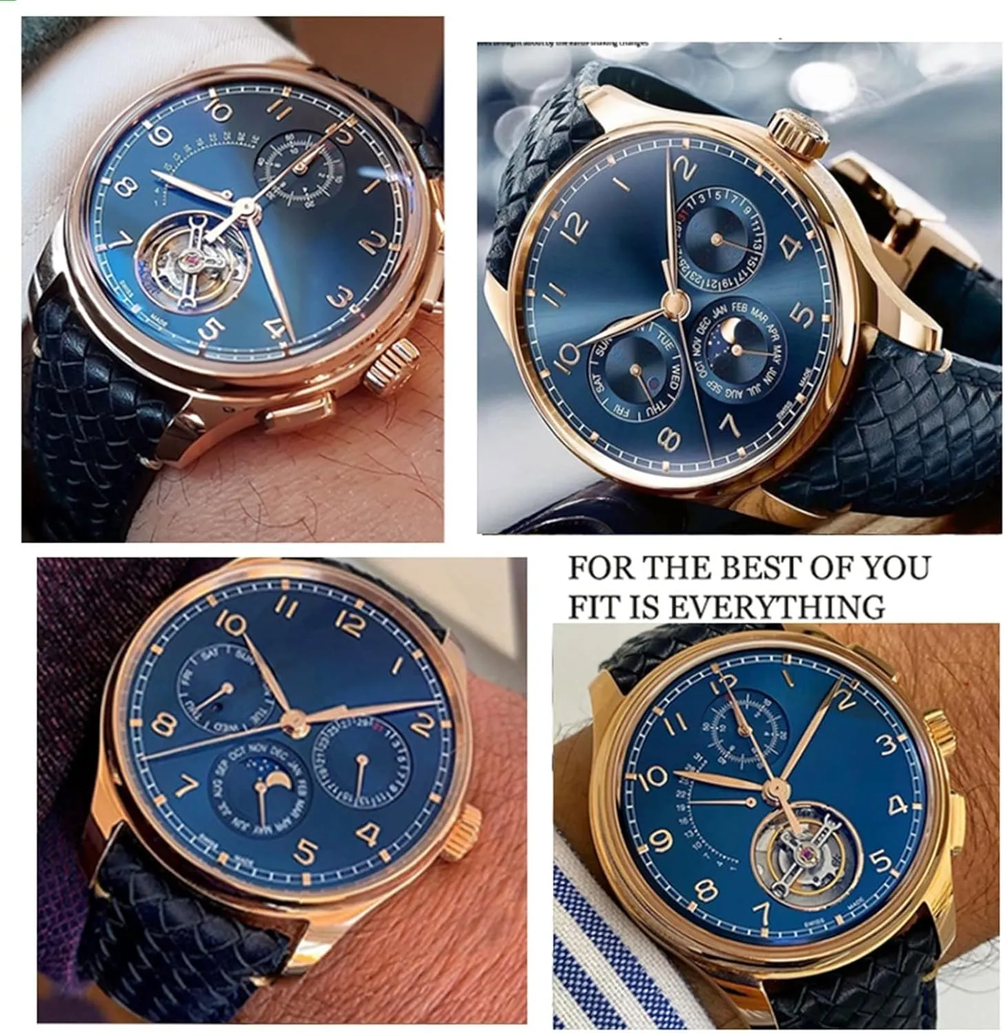 Strap 22mm 20MM Blue Black Watchbands Woven Cowhide Leather Watchband For IWC IW344205 Portuguese Chronograph Pilot Portofino desolate couple cache Folding Buckle 