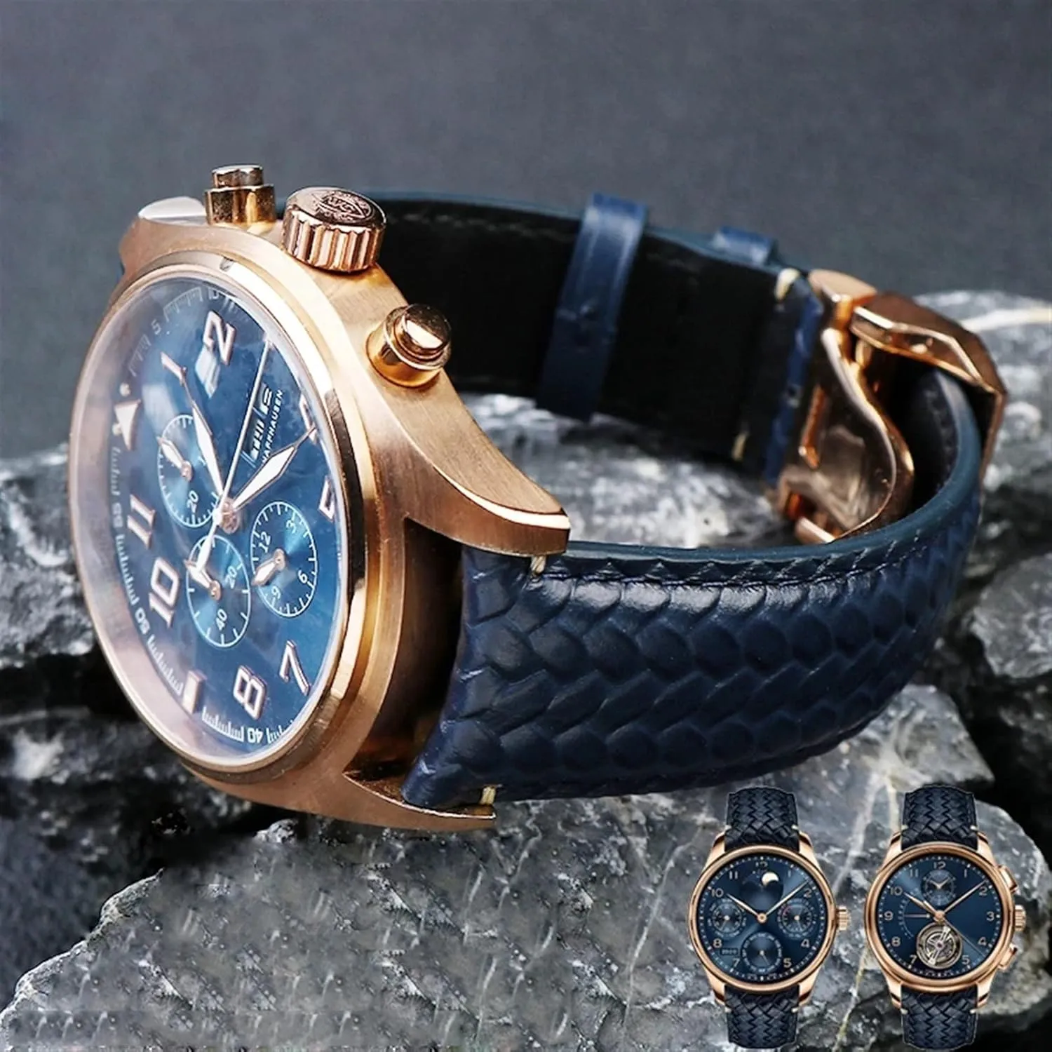 Strap 22mm 20MM Blue Black Watchbands Woven Cowhide Leather Watchband For IWC IW344205 Portuguese Chronograph Pilot Portofino desolate couple cache Folding Buckle 